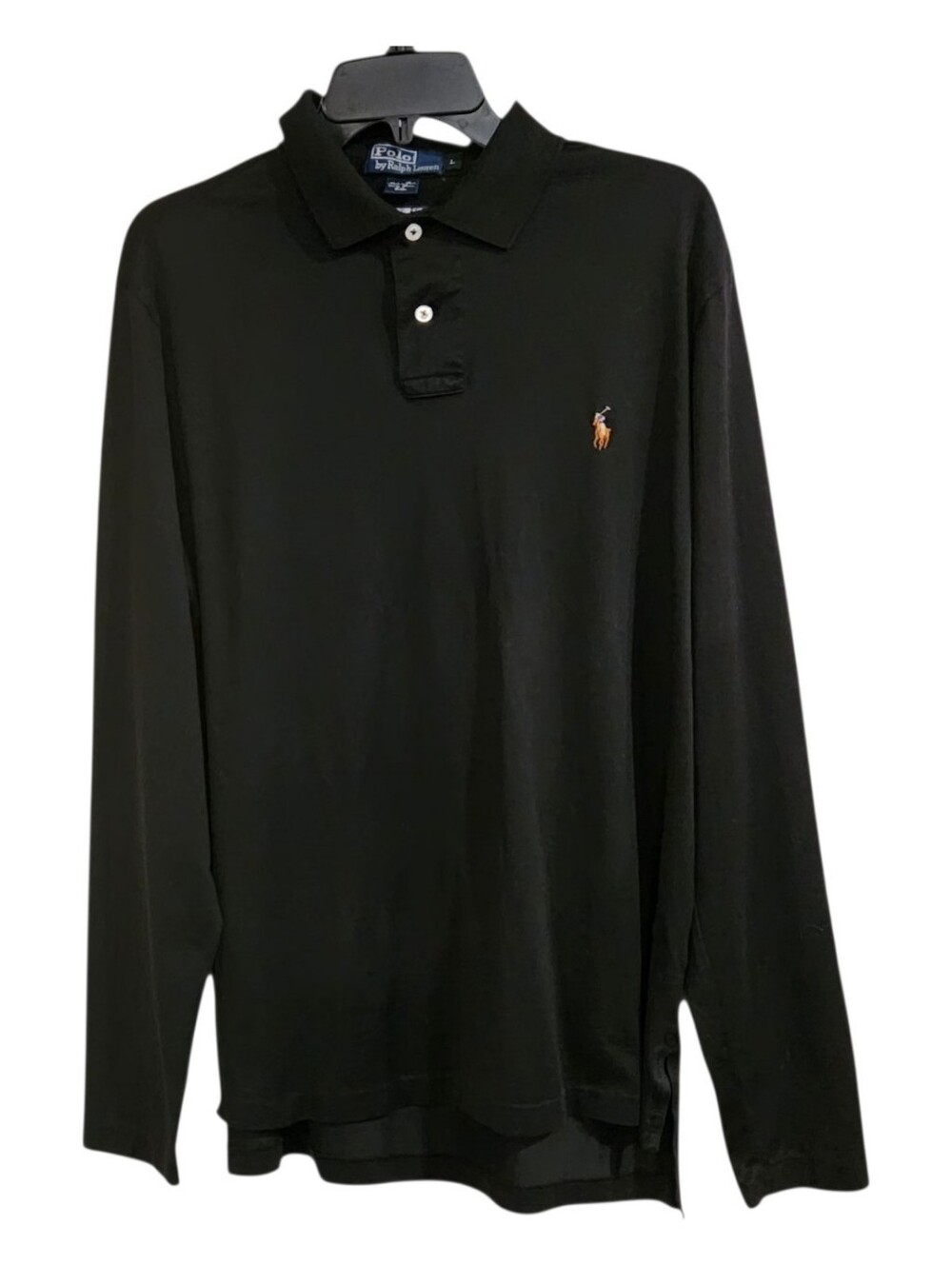Polo Ralph Lauren Shirt Mens Large Black Long Sleeve Pima Cotton *Flaw